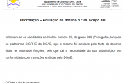 Informação – Anulação de Horário n.º 28, Grupo 300