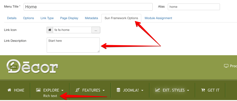 Main Menu Rich Text Settings