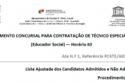 Lista de Candidatos Admitidos / Não Admitidos - Procedimento Concursal Para Contratação de Técnico Especializado - Educador Social